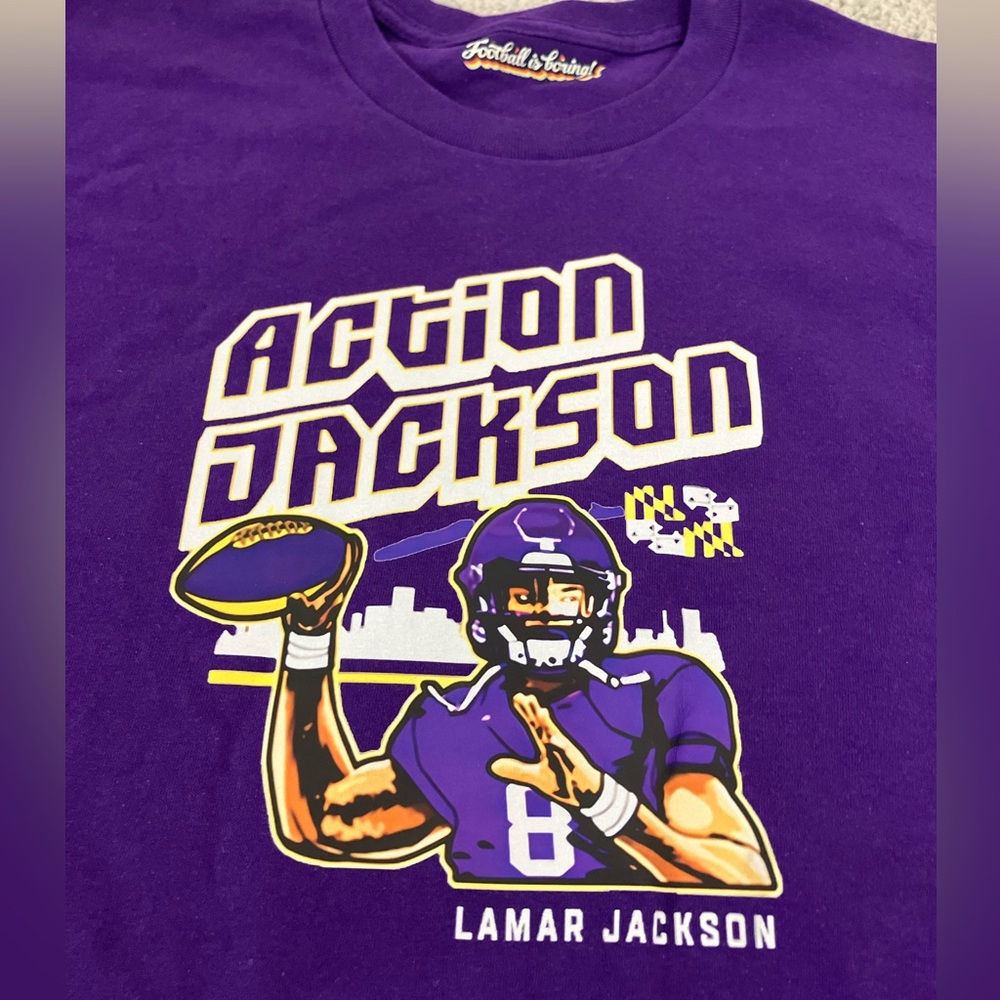 Action Jackson Digital Lamar Football Video Game Men’s Purple Tee Size XL